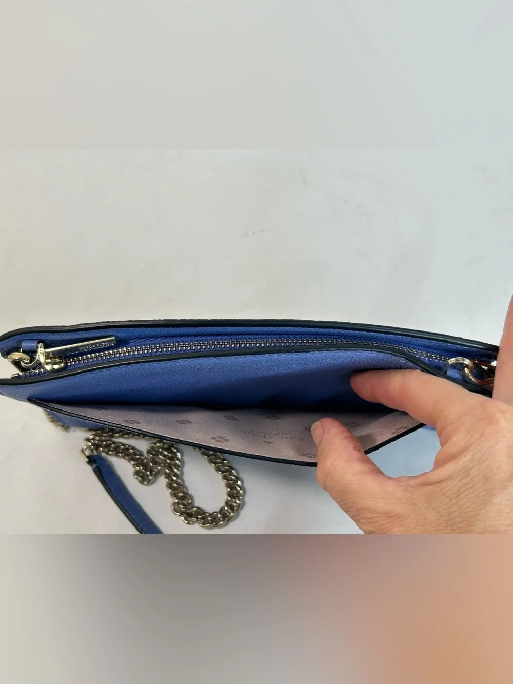 Kate Spade New York Margaux Crossbody in Blue Leather with Chain Strap
